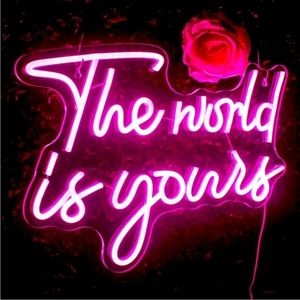 The World Is Yours Pink Neon Sign Light Decor Bedroom Teens CollegeDorm Wall Art